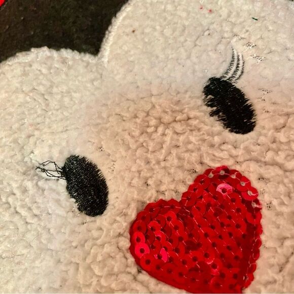 Penguin Plush Appliqué Crewneck Girl’s Red Christmas Sweater, White Polk… - Picture 10 of 10